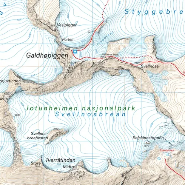 Galdhøpiggen Glittertinden Calazo Høyfjellskart 1:25 000 Jotunheime