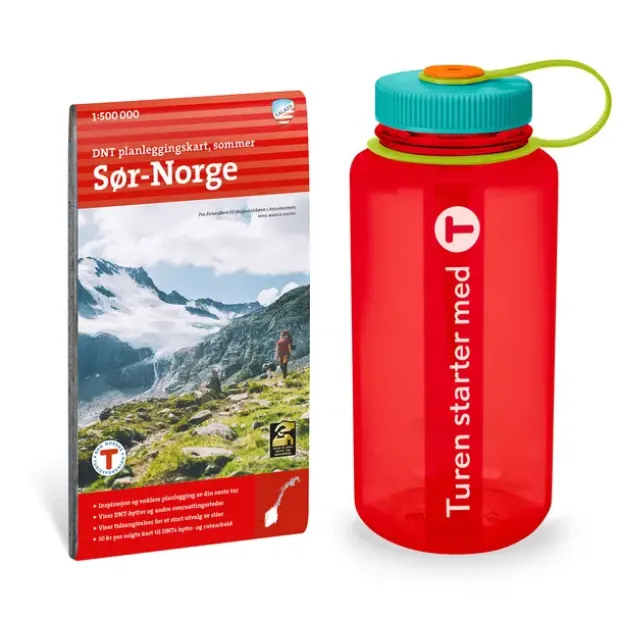 Gavepakke God tur DNT Gavepakke kart Sør-Norge og flaske