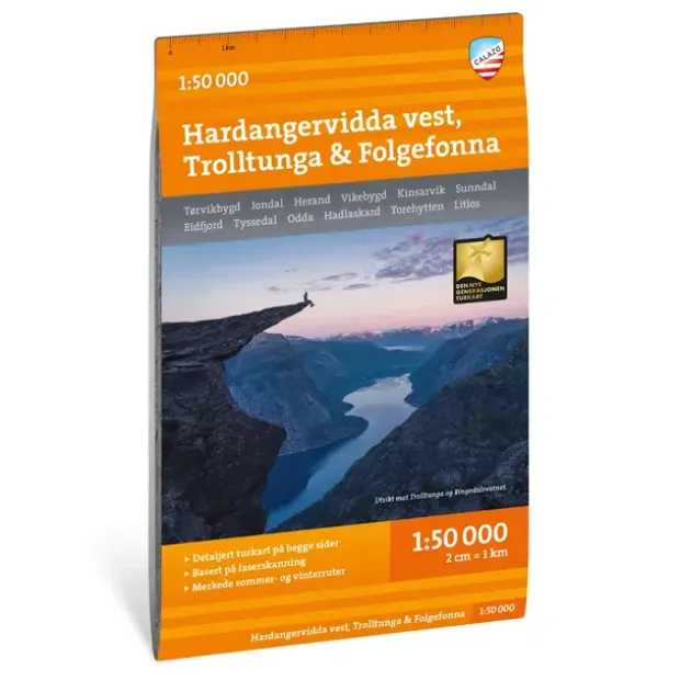 Hardangervidda vest Trolltunga Folgefonn Calazo Turkart 1:50 000