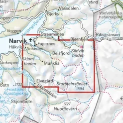 Rombakstøtta Skjomtinden Storsteisfjelle Calazo Høyfjellskart 1:25 000 Narvik
