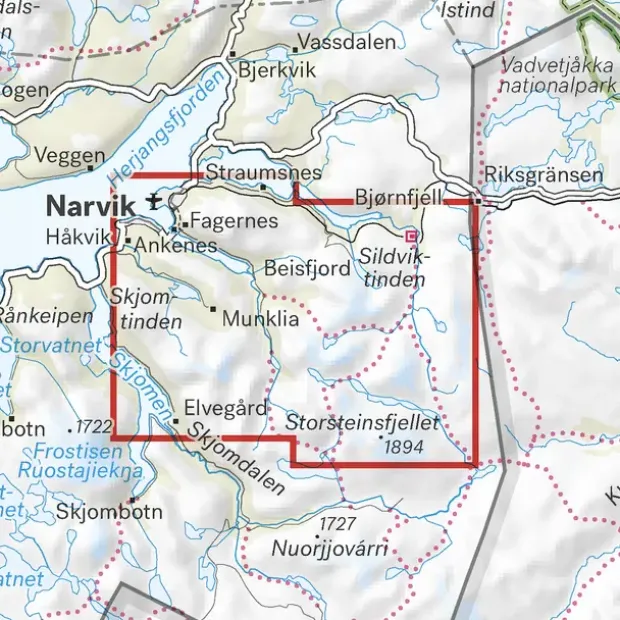 Rombakstøtta Skjomtinden Storsteisfjelle Calazo Høyfjellskart 1:25 000 Narvik